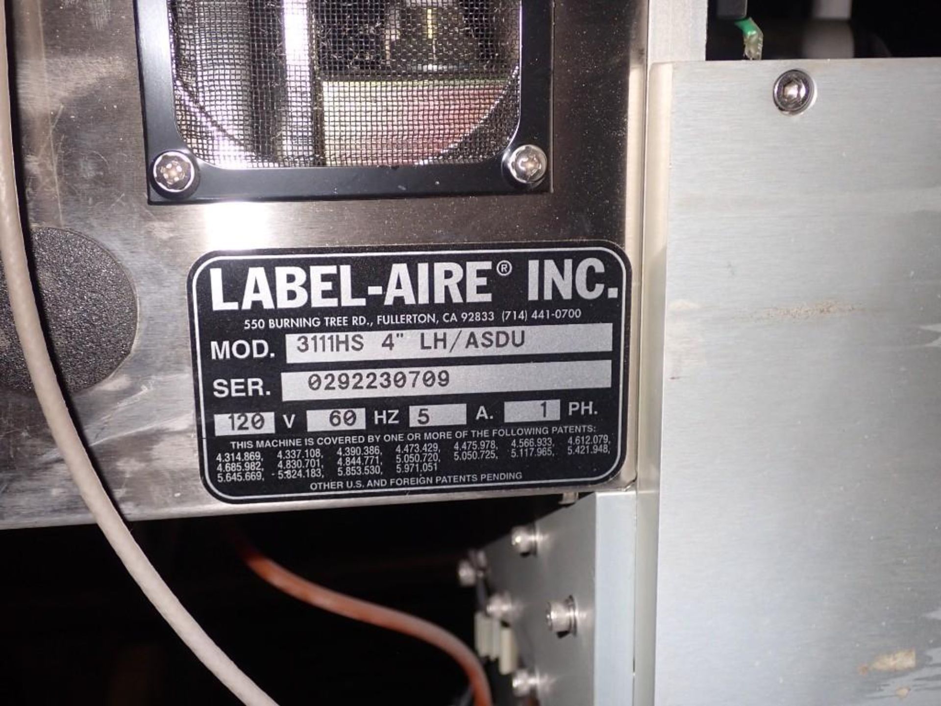 Label-Aire Unit w/ #3111HS 4" LH/ASDU Blower - Image 8 of 9