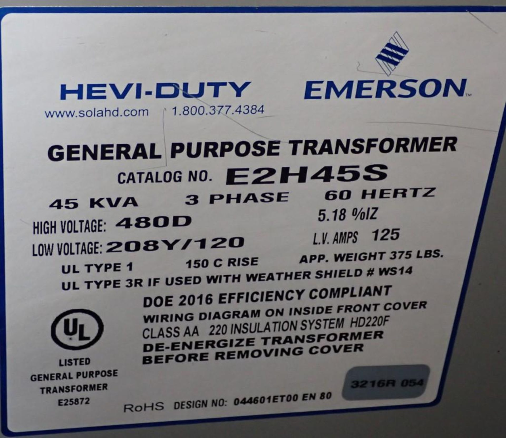 45 KVA Emerson #E2H45S Transformer - Bild 4 aus 4