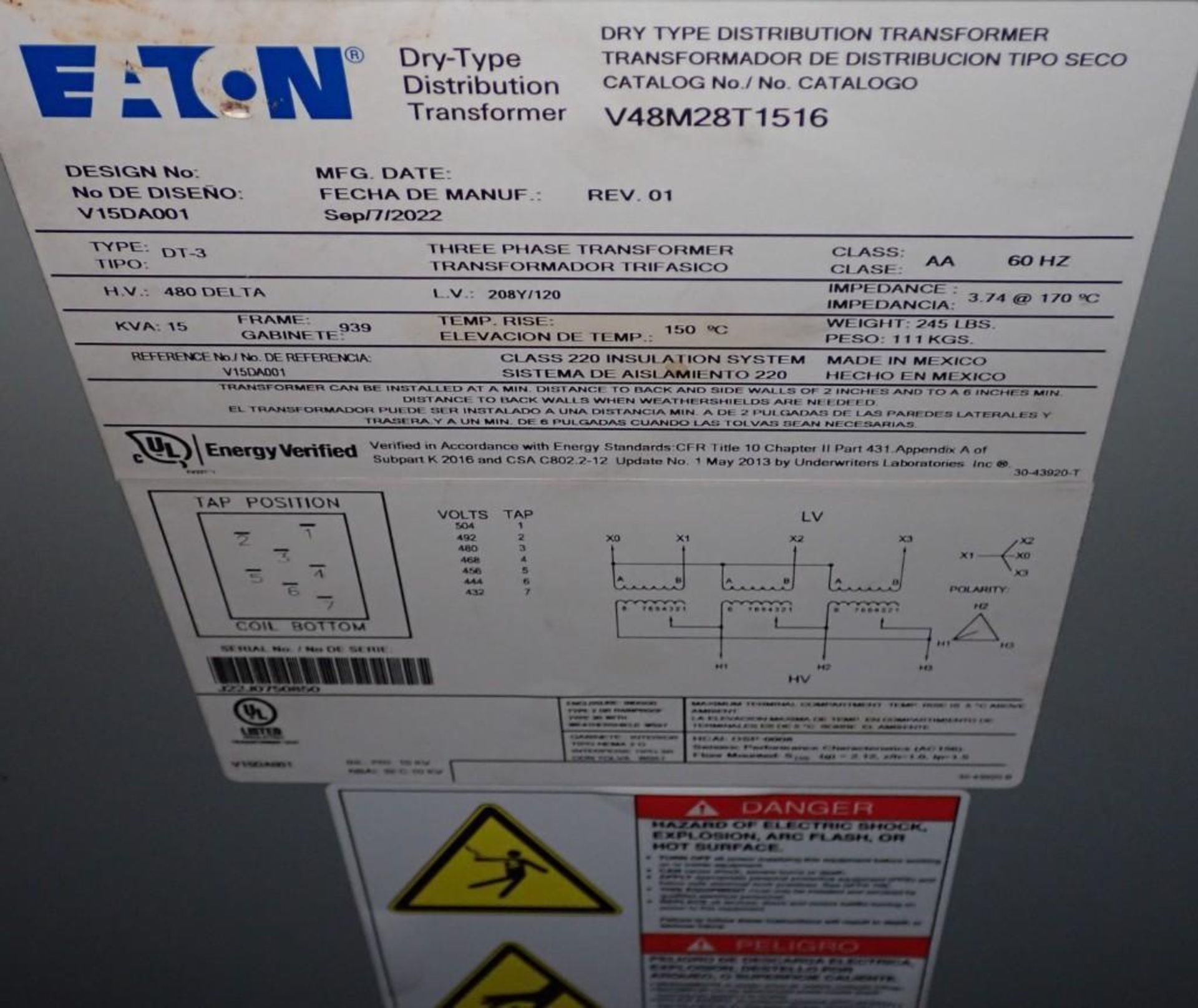 15 KVA Eaton #V48M28T1516 Transformer - Image 4 of 4