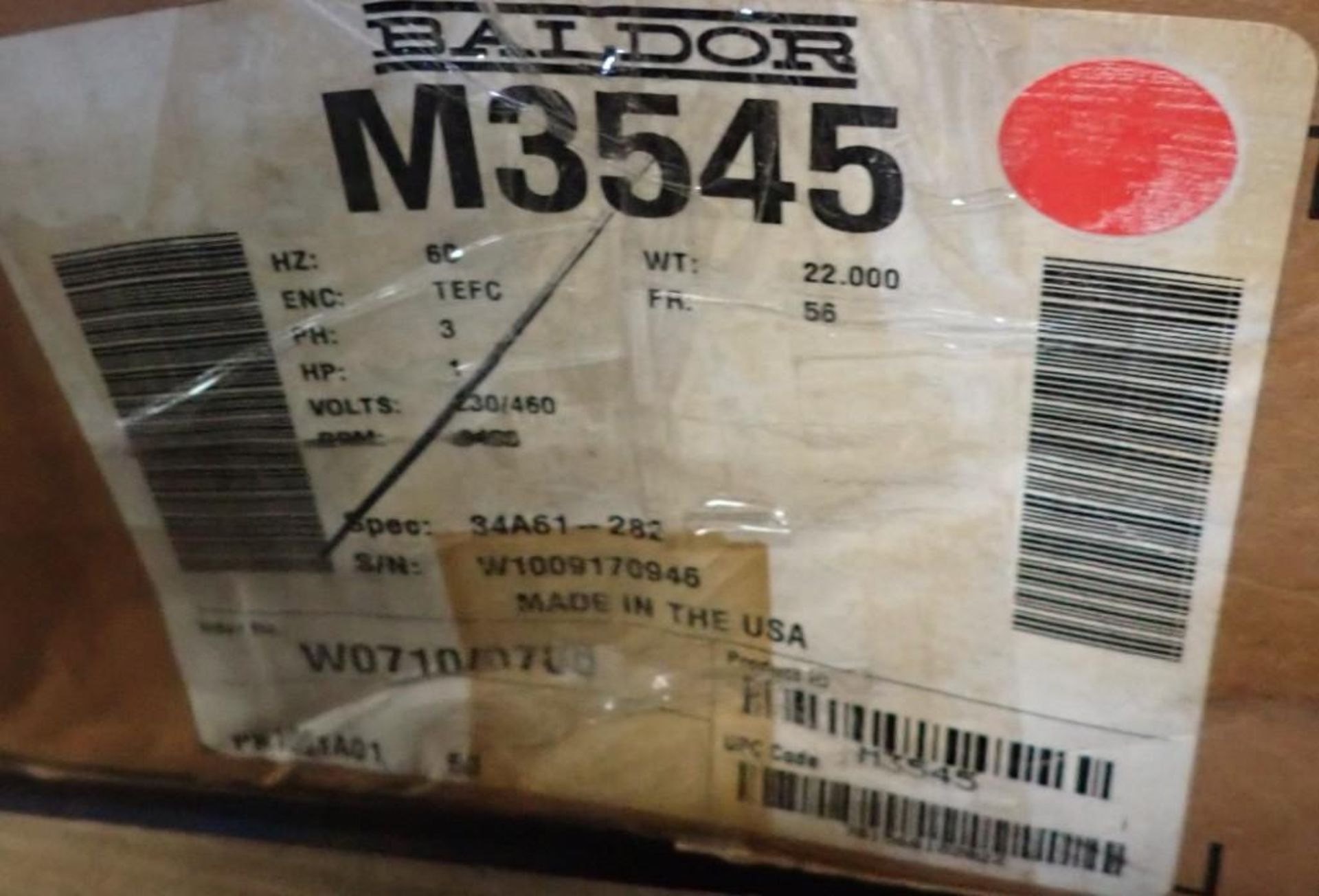 Lot of (2) 1 HP Baldor #M3545 Motors - Image 2 of 5