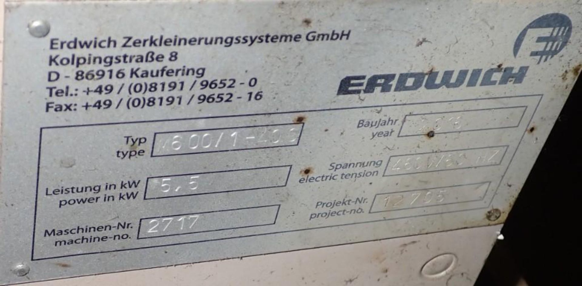 Erdwich #M600/1-400 Shredder - Image 6 of 7