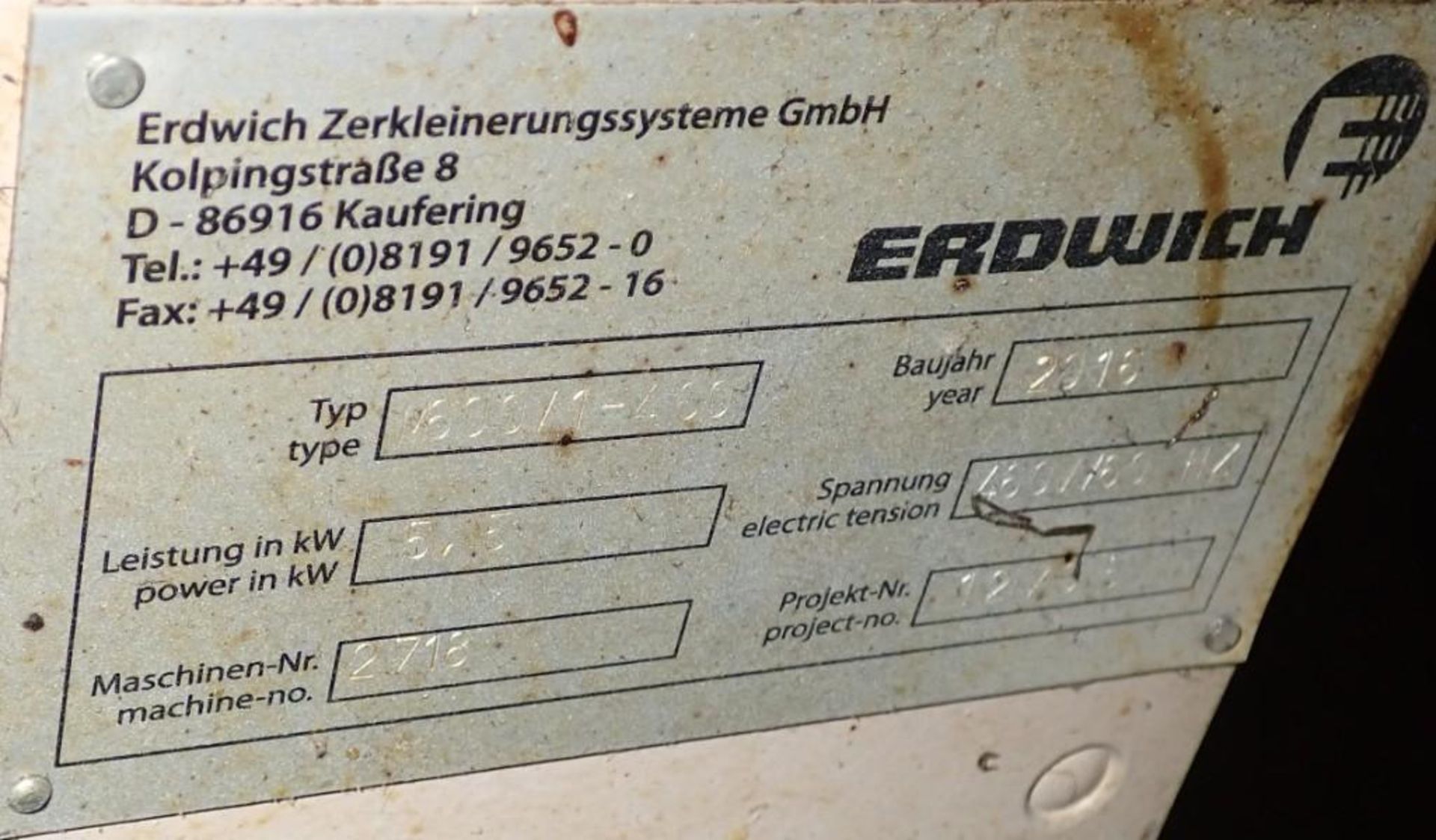 Erdwich #M600/1-400 Shredder - Image 7 of 9