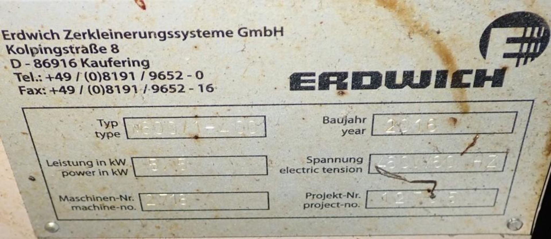 Erdwich #M600/1-400 Shredder - Image 8 of 9