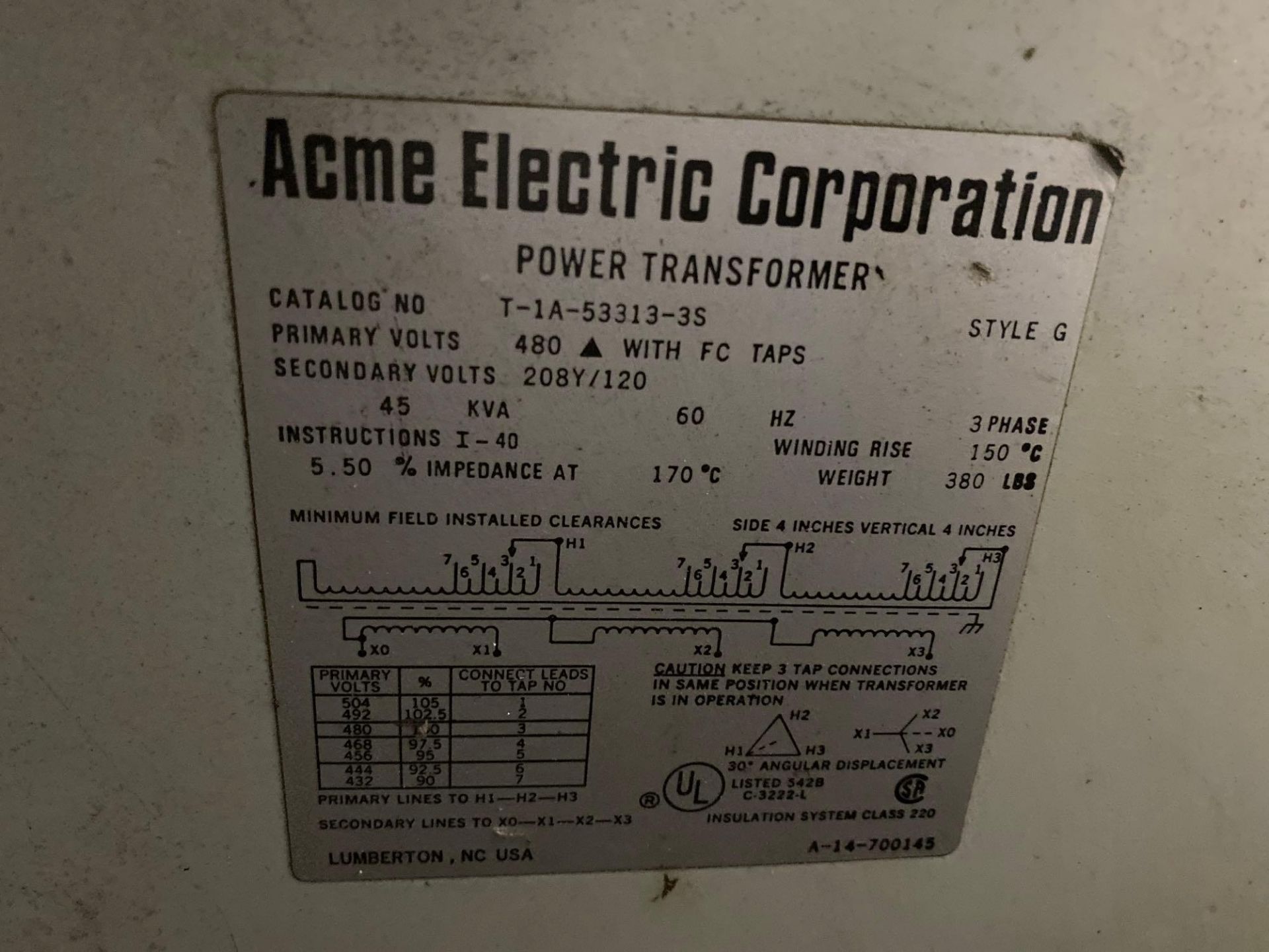 45 KVA Acme Three Phase Transformer