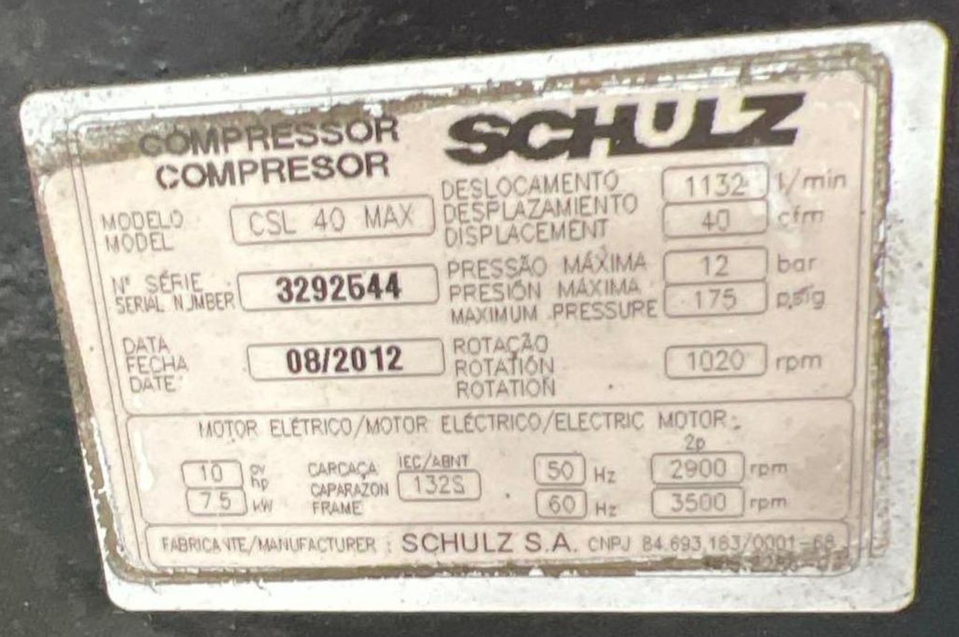 10 HP Schulz CSL 40 MAX Air Compressor, Mfg'd 2012 - Bild 6 aus 7