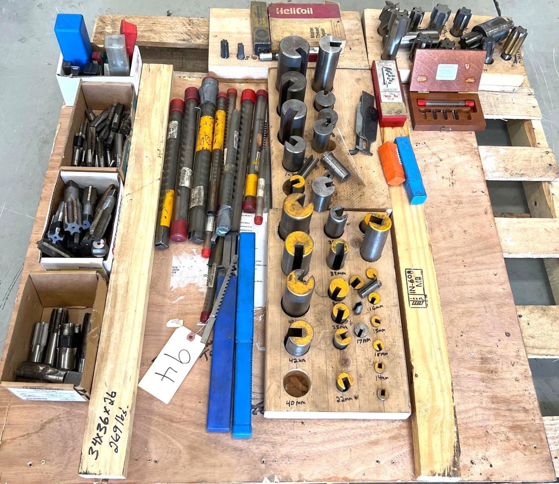 Lot of Broaching Tools, Taps, & Helicoil Items on Skid