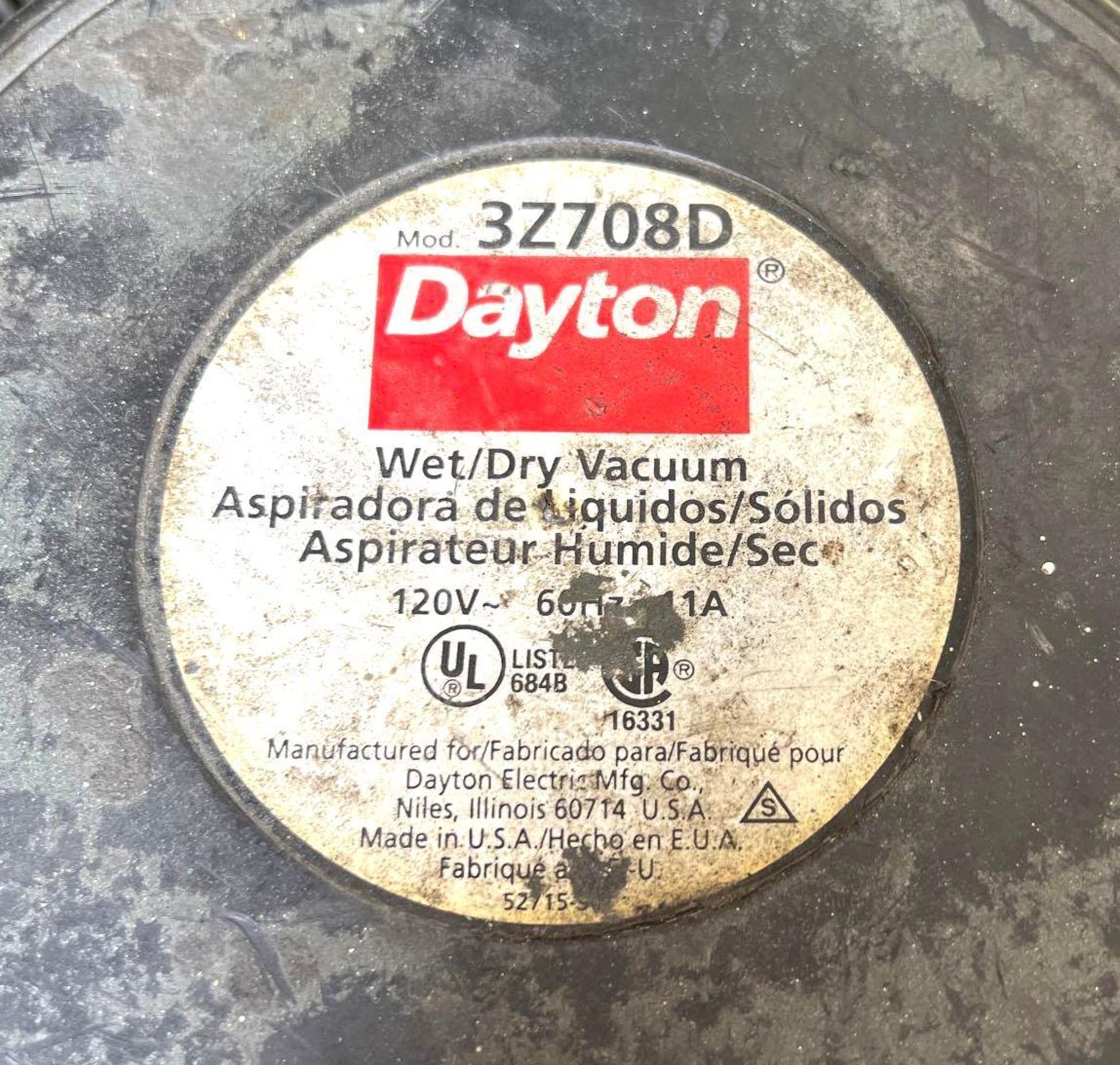 Dayton 3Z708D Wet / Dry Vacuum, 120V - Image 3 of 4