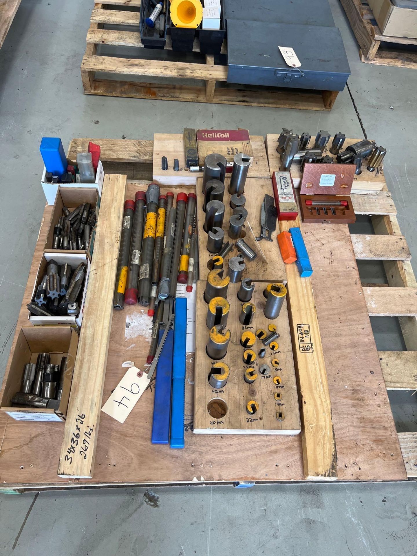 Lot of Broaching Tools, Taps, & Helicoil Items on Skid