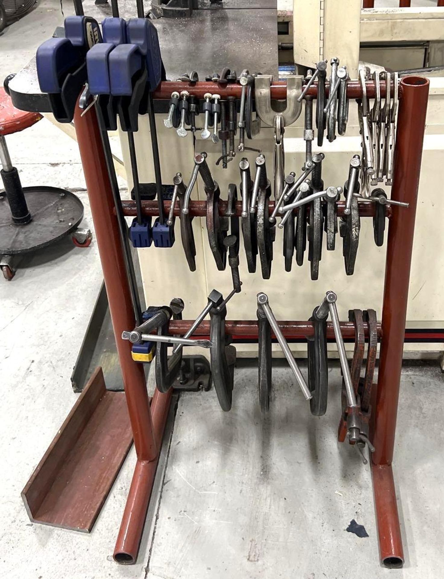 Lot of (39) Assorted C Clamps and Stand