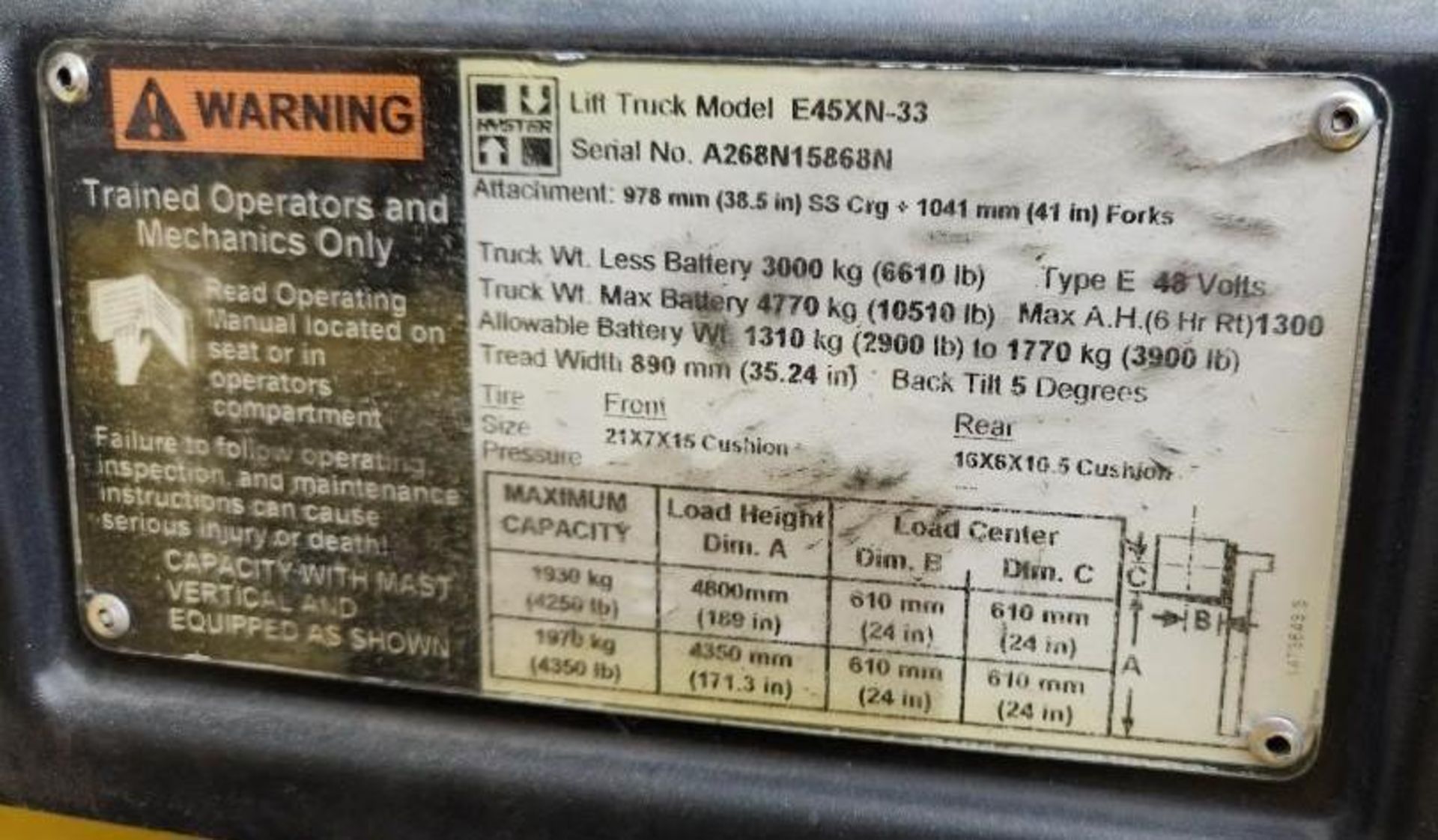 2013 Hyster E45XN-33 Electric Forklift - Image 2 of 7