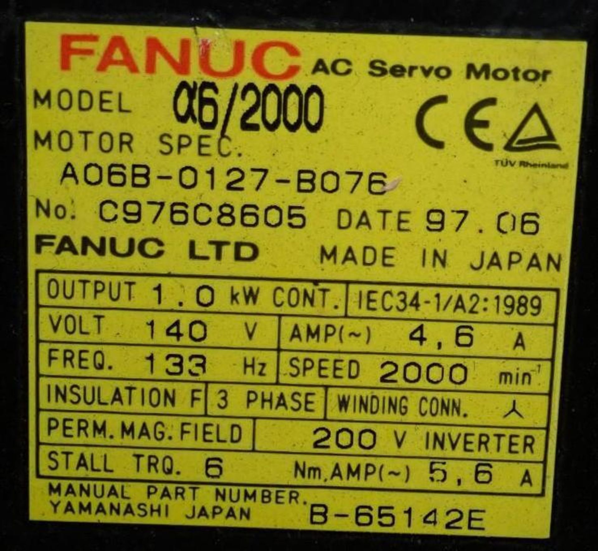 Fanuc #A06B-0127-B076 Servo Motor - Image 3 of 3