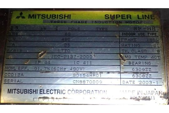 15 KW Mitsubishi #SF-HR Super Line Induction Motor - Image 5 of 5