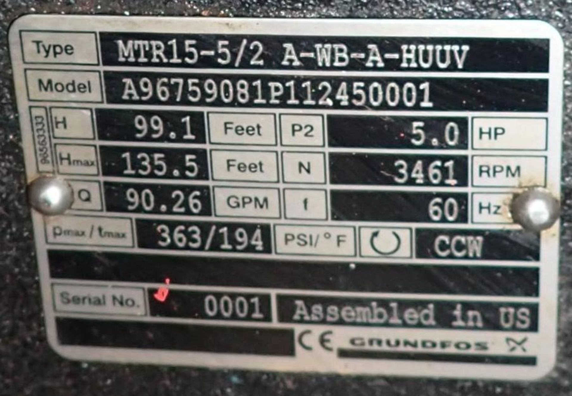 Grundfos #MTR15-5/2 A-WB-A-HUUV Pump - Image 4 of 4