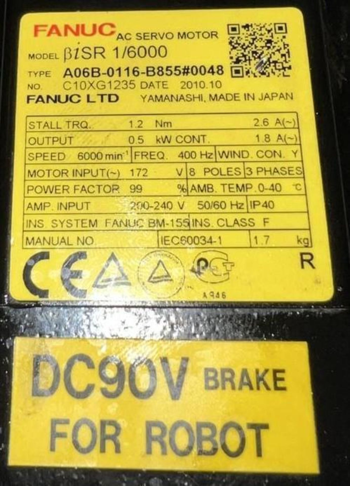 Fanuc #A06B-0116-B855#0048 AC Servo Motor - Image 4 of 4