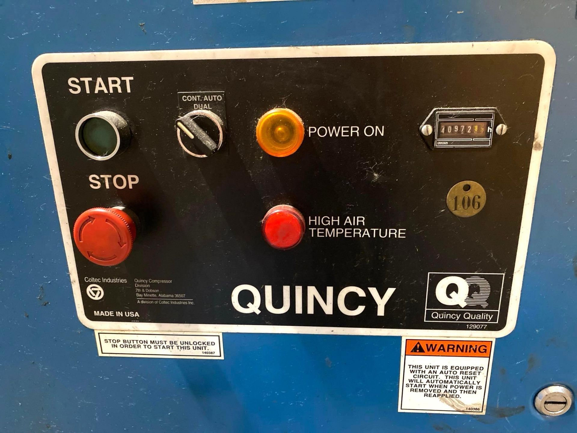 40 HP Quincy Rotary Screw QSB40ACA32N Air Compressor - Image 4 of 7