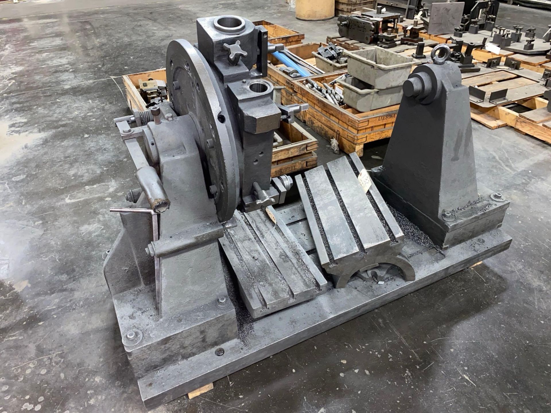 Cast Iron Spin Indexing Fixture w/ Tailstock Mounted on Base Plate