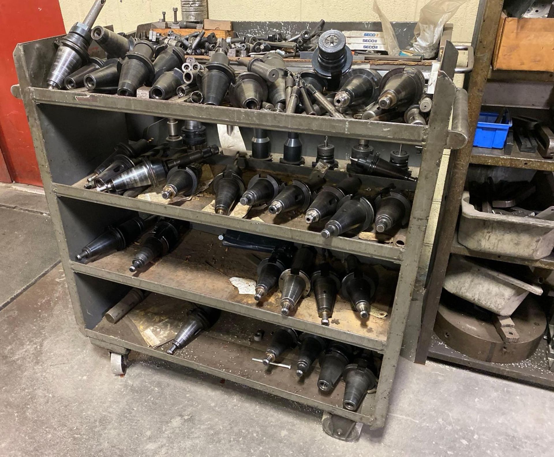 Lot of Cat 50 Tool Holders w/ Steel Cart