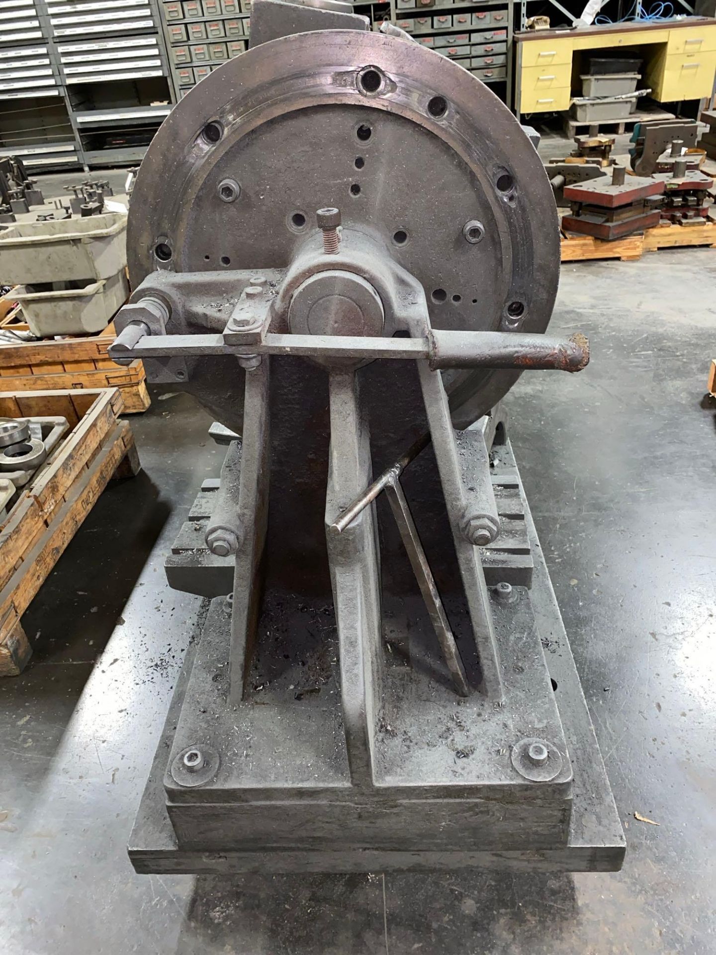 Cast Iron Spin Indexing Fixture w/ Tailstock Mounted on Base Plate - Image 6 of 7