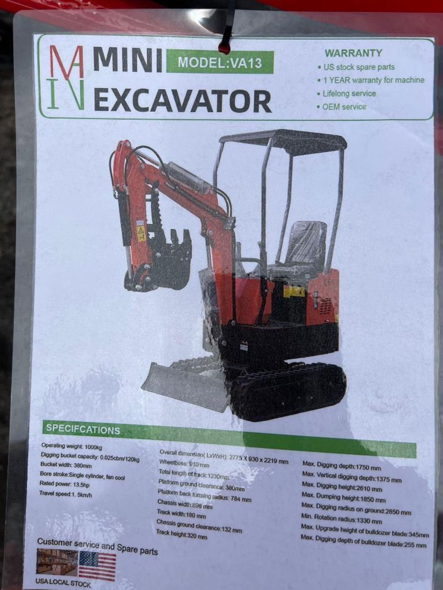 Miva VA13 Mini Excavator - Image 2 of 6