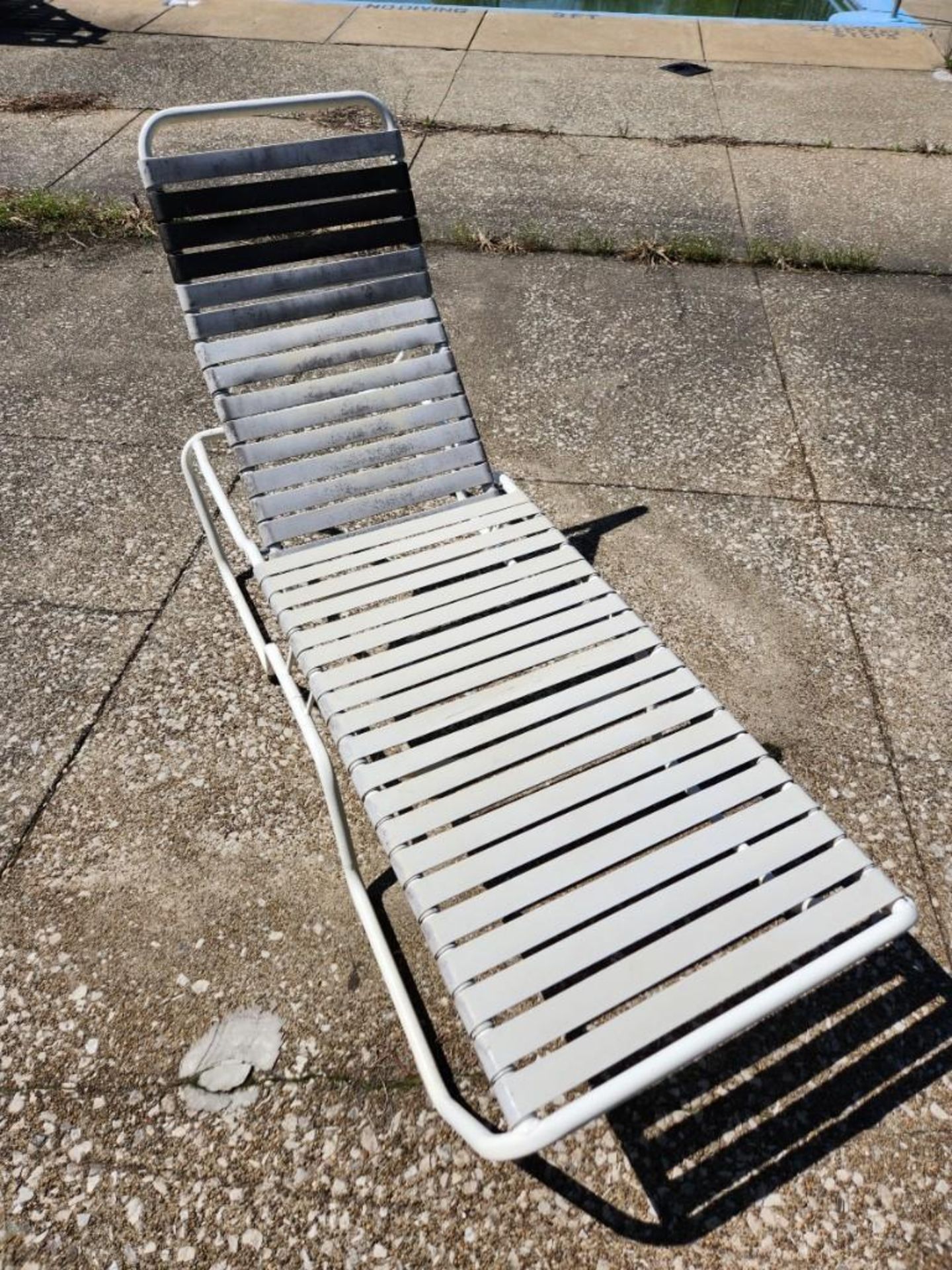 (17) Used Vinyl Strap Poolside Lounge Chairs (located off-site, please read description) - Image 2 of 4