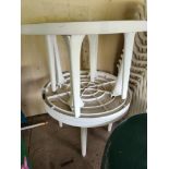 (5) Round Plastic Patio Tables (located off-site, please read description)