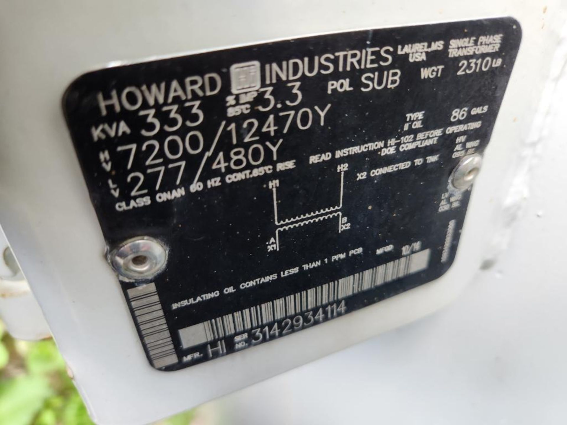 2014 Howard Industries 333KVA Transformer (located off-site, please read description) - Image 3 of 3