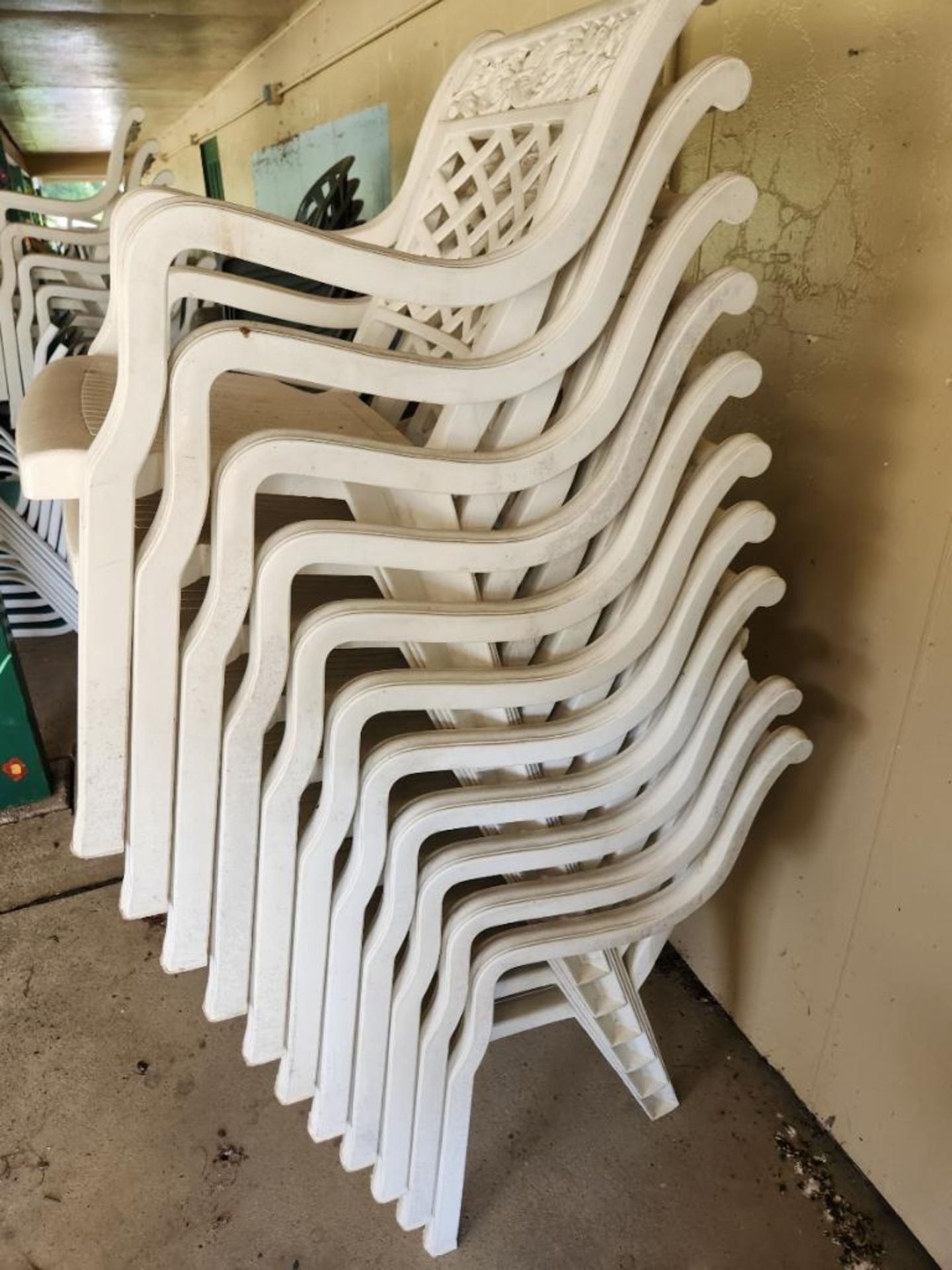 11 Heavy Duty Lawncare Plastic Patio Chairs (located off-site, please read description) - Image 2 of 5