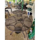 (2) Matching 42" Hampton Bay Round Metal Outdoor Patio Tables w/ Umbrella Bases (located off-site,