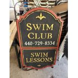 Double Sided Wood " Swim Club" Sign (located off-site, please read description)