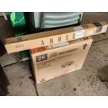 New in Box Ammsun Umbrella and Pair of Hampton Bay Wilson KD Split Back Sling Stack Chairs (located