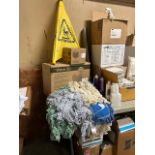 LOT - Assorted Janitorial Supplies on Table