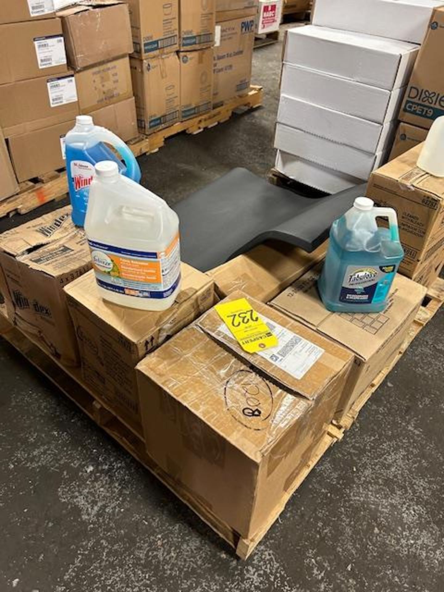 LOT - Cleaning Products and Large Rubber Mat