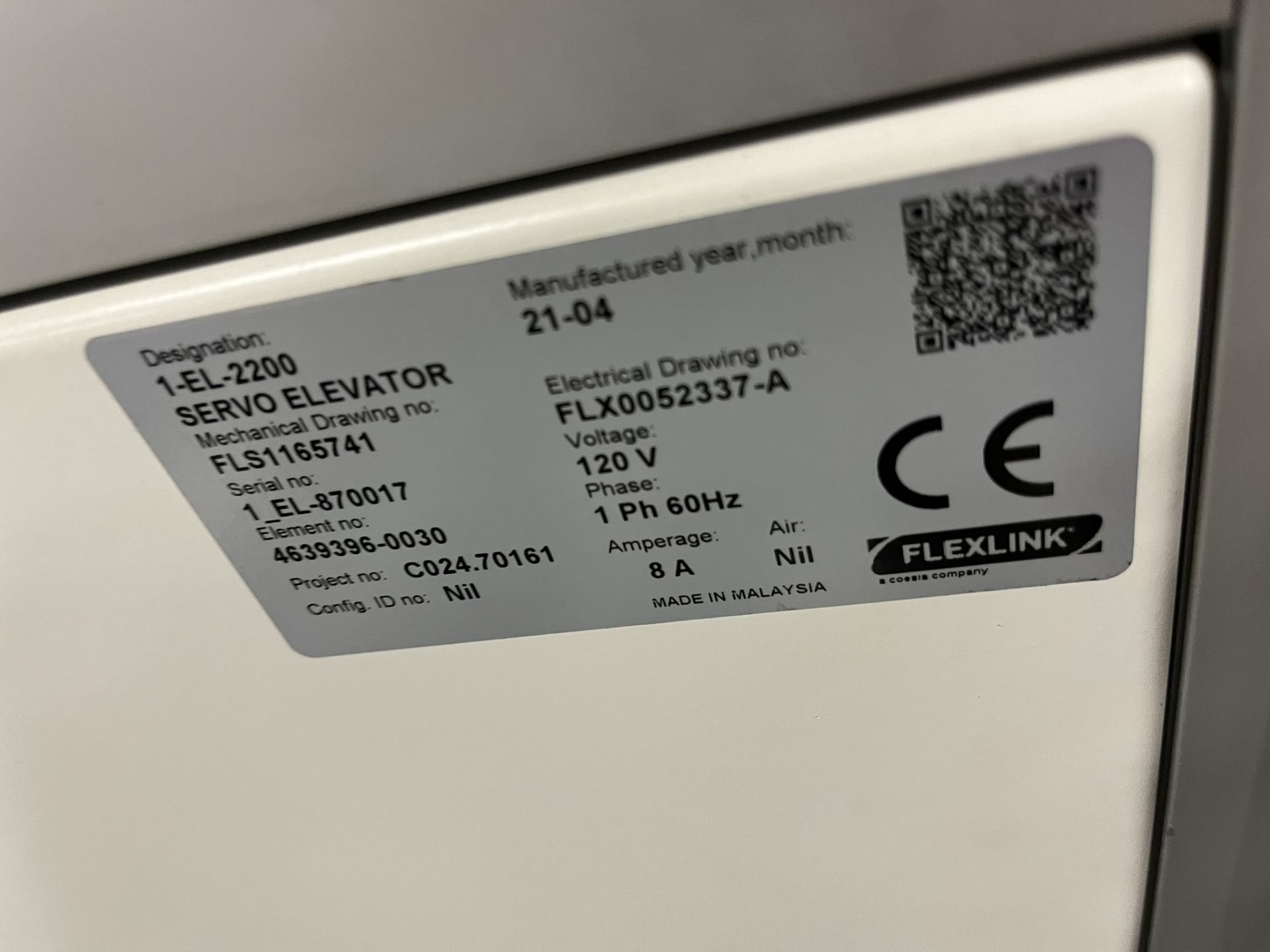 FLEXLINK I-EL-2200 SERVO ELEVATOR SERIAL # 1-EL-870017; FLEXLINK I-EL-2200 SERVO ELEVATOR SERIAL # - Image 29 of 39