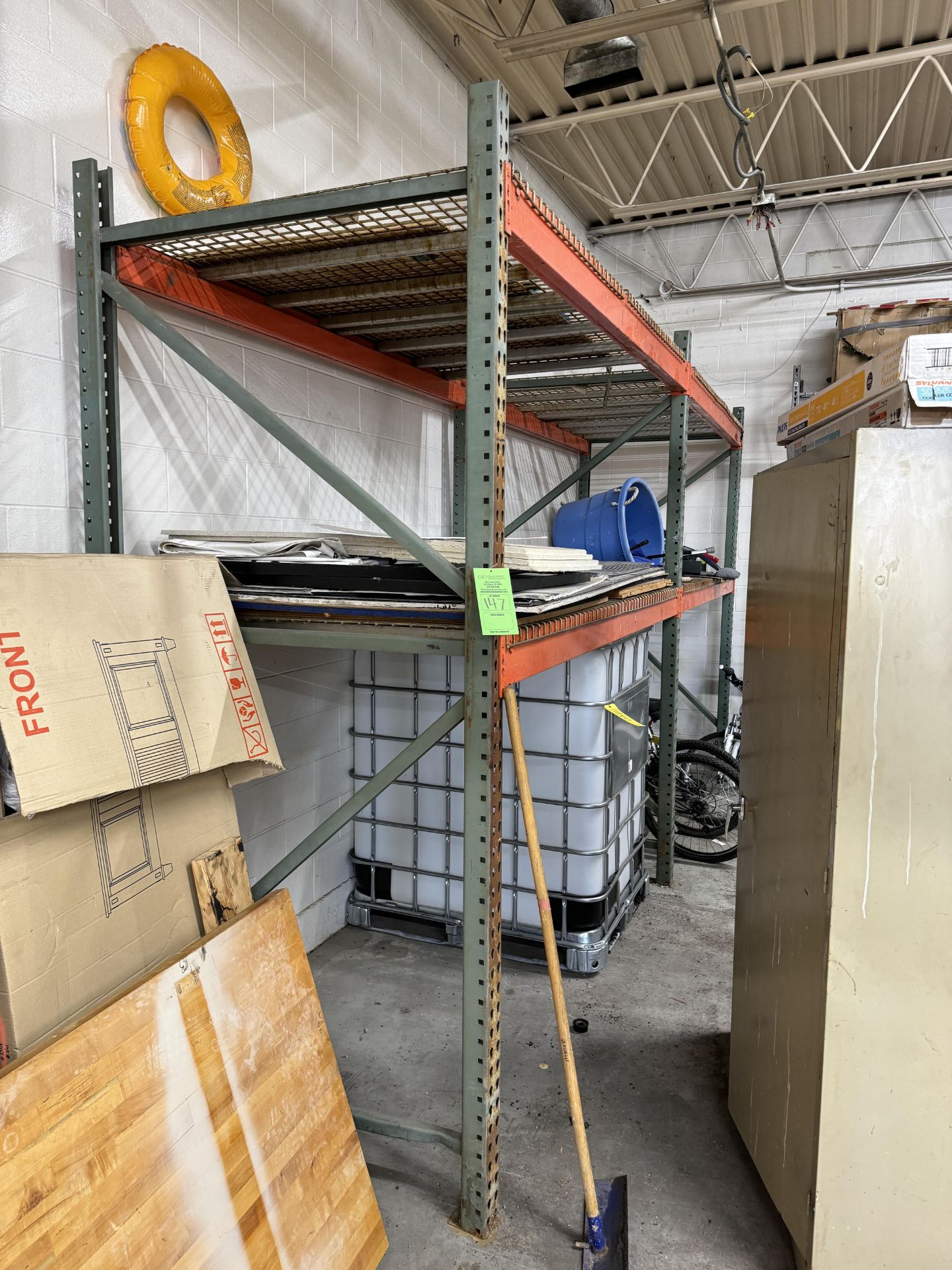 (2) SECTIONS OF PALLET RACKING WITH WIRE DECK: (3) 9' H X 4' DEPTH UPRIGHTS; (9) 9' CROSSBEAMS