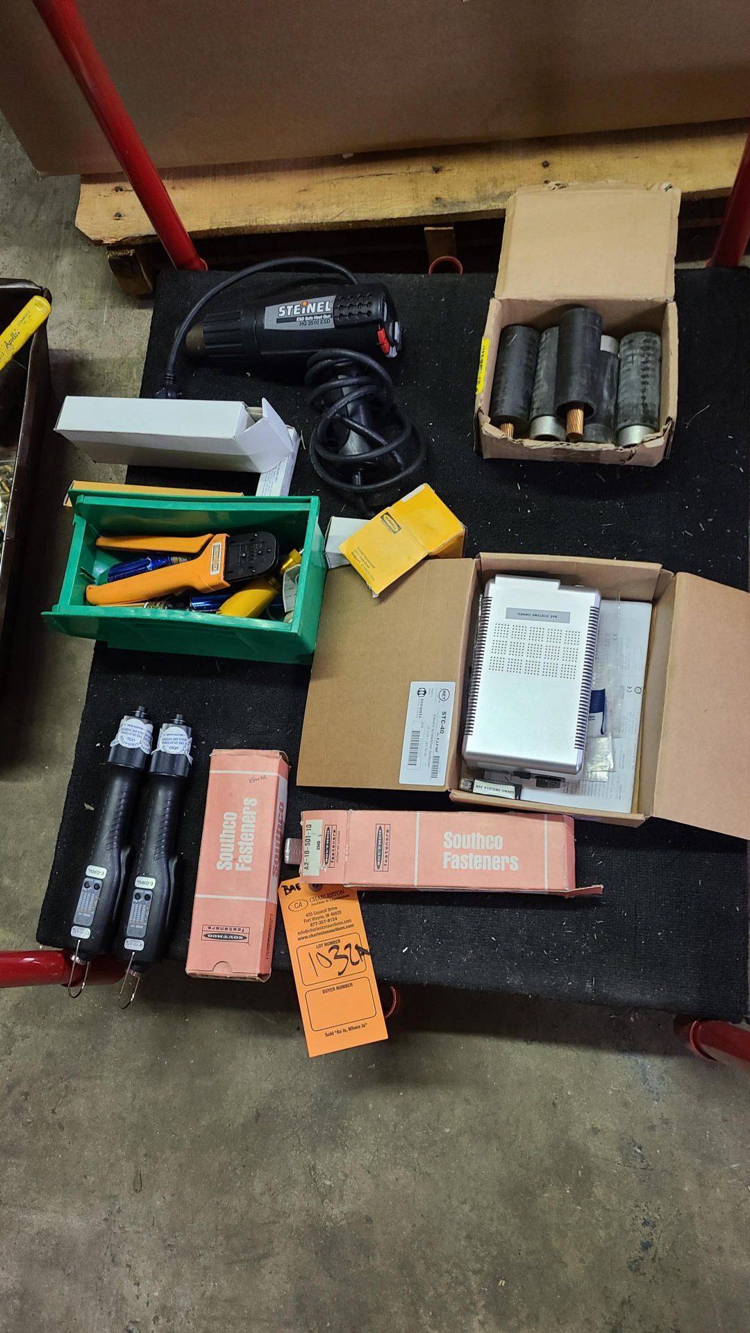 CONTENTS OF CART: STEINEL EST SAFETY HEAT GUN; PINADAPTER TERMINALS AND COVERS; MET STC-40