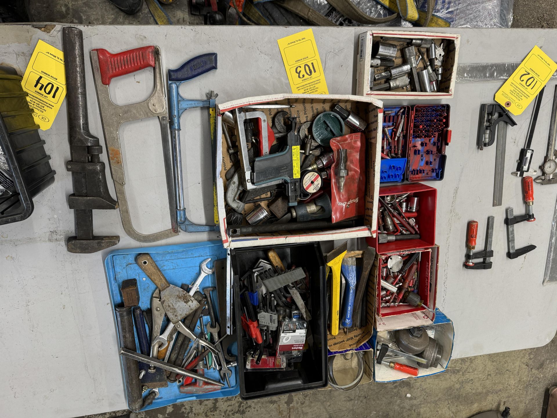 LOT OF VARIOUS TOOLING INCLUDING: PIPE WENCH; ALLEN WRENCHES; DRILL INSERTS