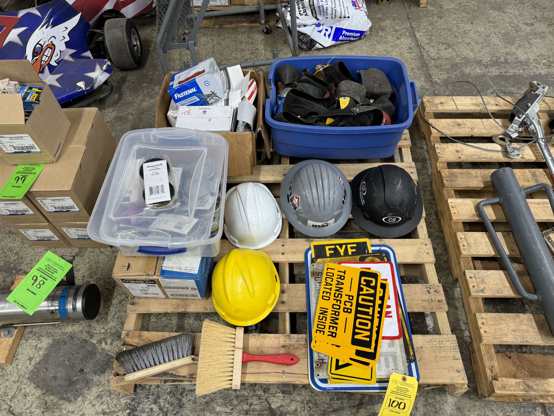 PALLET WITH HONEYWELL MERCURY VAPOR CARTRIDGES; TYVEC COVERALLS; STEEL TOE COVERS; VARIOUS SAFETY