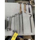 LOT OF VARIOUS WRENCHES AND HAMMERS