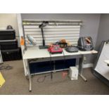 WORKSTATION WITH MOUNTED LIGHT AND POWER CORD