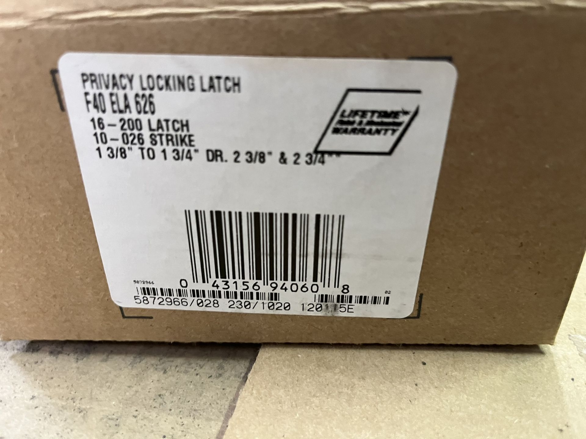 (8) SCHLAGE PRIVACY LOCKING LATCHES; 16-200 LATCH; 10-026 STRIKE; 1 3/8" TO 1 3/4" DOOR RANGE; 2 3/ - Image 2 of 3