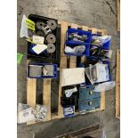 PALLET WITH BLASTER COMPONENTS INCLUDING LARGE BOLTS; CYLINDERS; CENTER PLATES; AND MISC