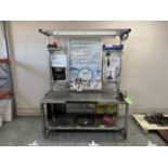 80/20 WORK STATION WITH MOUNTED VICE AND OVERHEAD LIGHT; VARIOUS TOOLING
