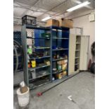 (2) SECTIONS OF PAN SHELF RACKING; (1) 2-DOOR CABINET (CONTENTS NOT INCLUDED)