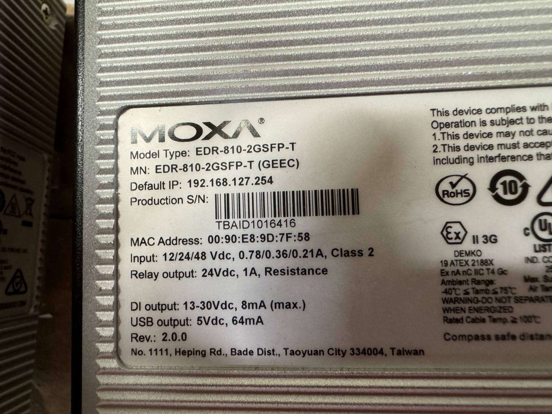 (2) MOXA INDUSTRIAL ROUTER SWITCHES MODEL # EDR-810-2GSFP-T - Image 3 of 3