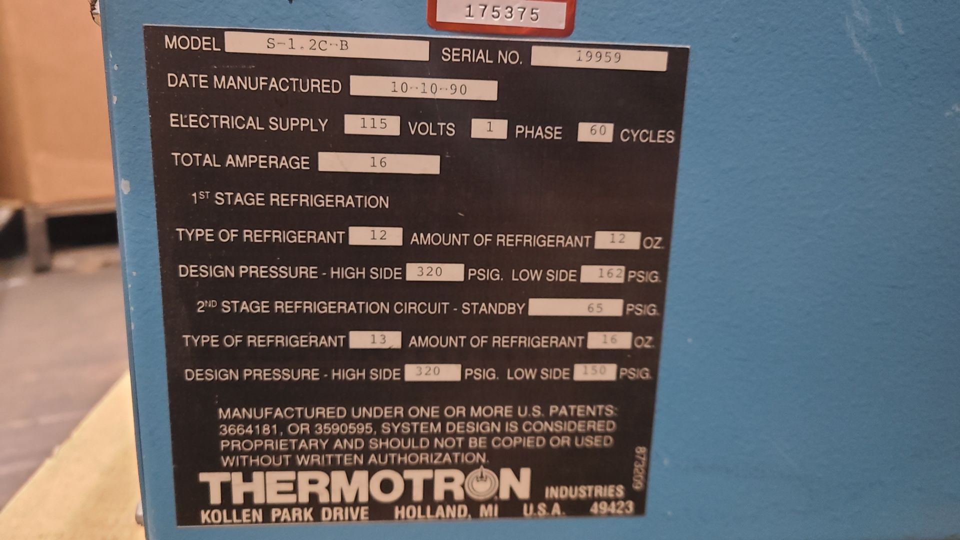 THERMOTRON ENVIRONMENTAL TEST CHAMBER MODEL # S-1.2B SERIAL # 199959 - Image 4 of 4