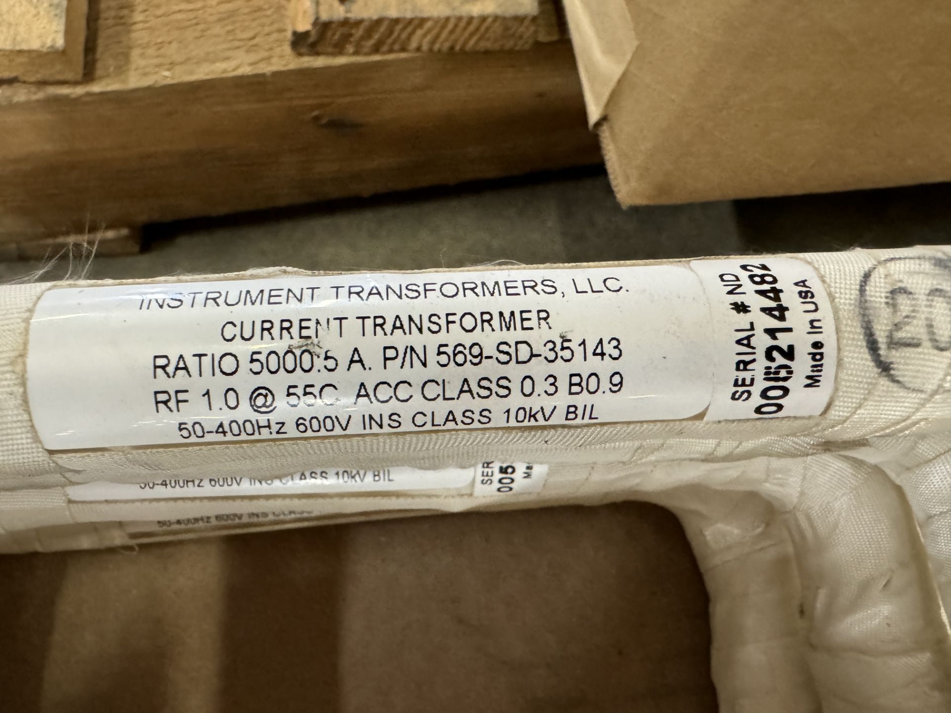 (13) INSTRUMENT TRANSFORMERS CURRENT TRANSFORMERS; RATIO-5000:5A; P/N 569-SD-35143 - Image 3 of 3