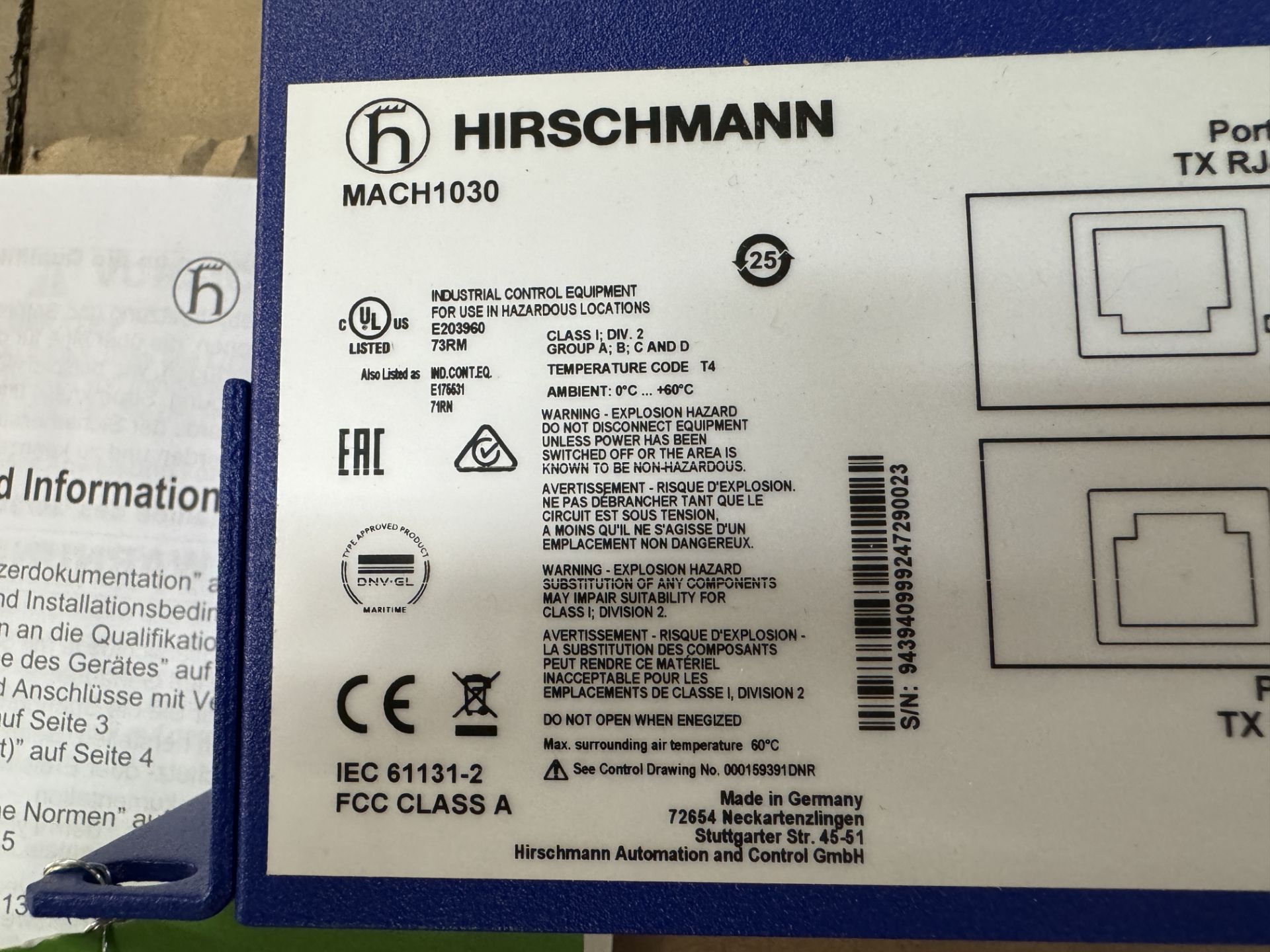 HIRSCHMANN MACH1030 RACK MOUNT ETHERNET SWITCH - Image 3 of 3