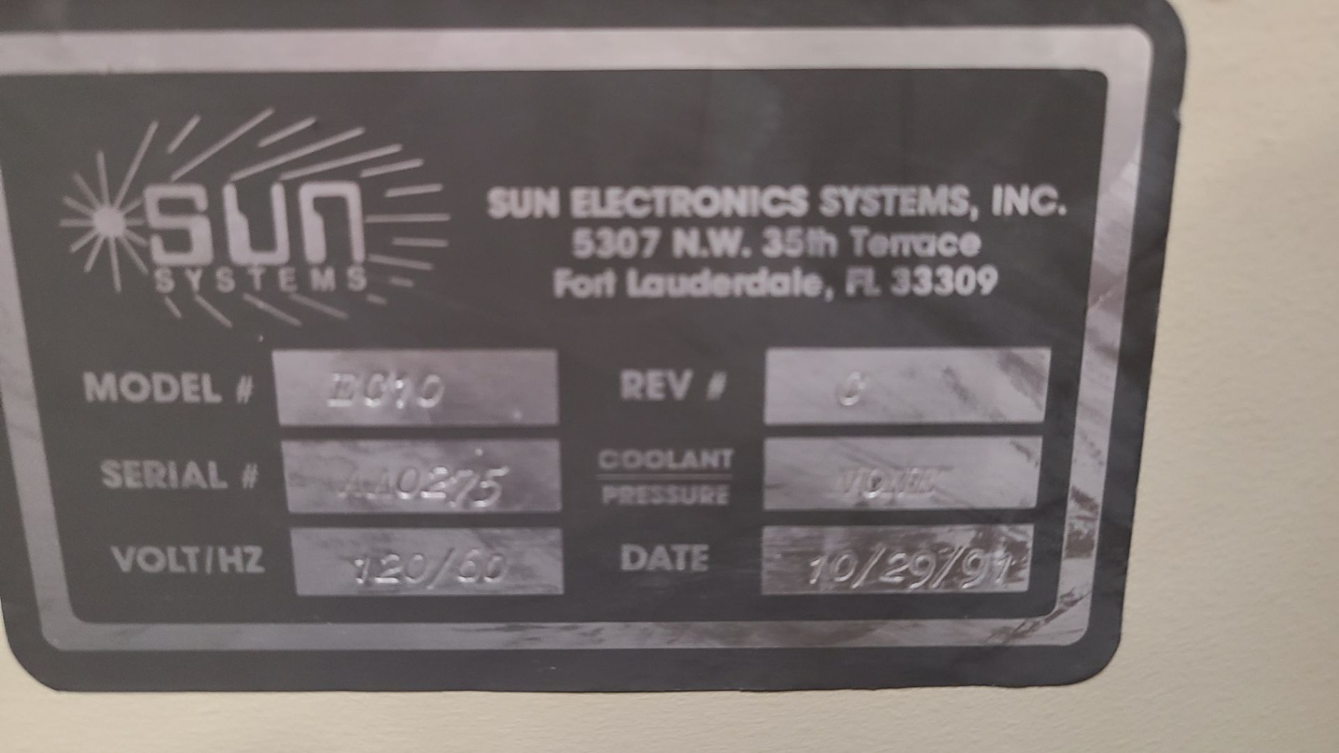 SUN SYSTEMS TEMPERATURE TEST CHAMBER MODEL # EC10 SERIAL # AA0275 - Image 6 of 6