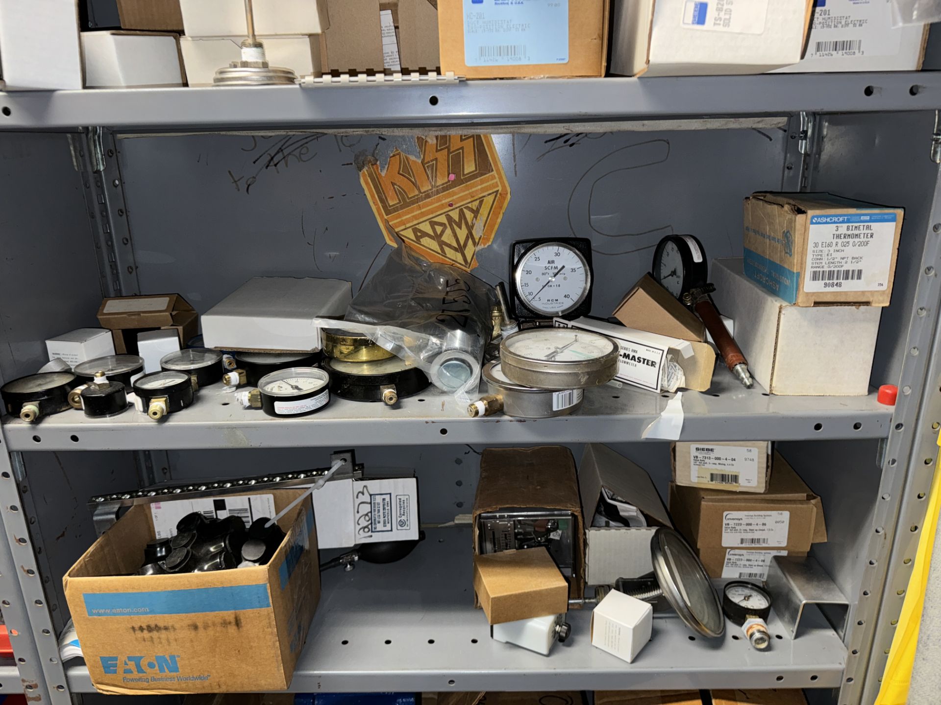 CONTENTS OF ROW: ASSORTED VALVES; GAUGES; SENSORS; THERMOSTATS; HOSES; MISC (ZONE 5) - Image 3 of 13