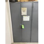 2-DOOR STORAGE CABINET WITH CONTENTS INCLUDING: KLEEN-AIRE AIR FILTER; HAMMERS; HOSE; MISC (ZONE 5)